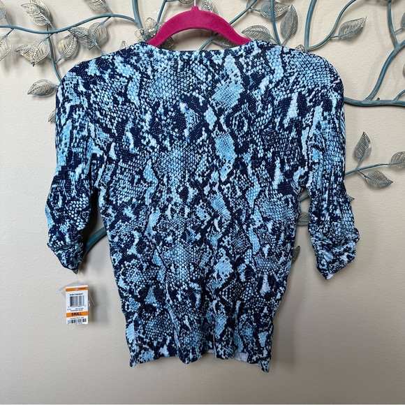 INC blue python snakeskin print cardigan sweater NWT Small - Picture 2 of 4